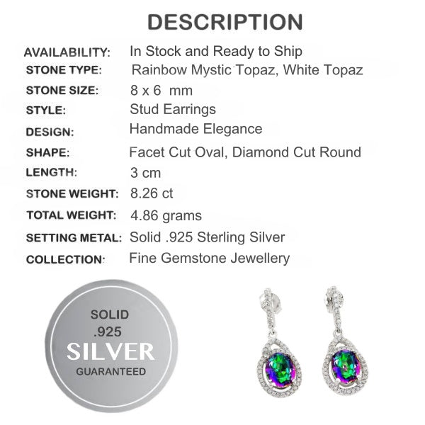 8.26 cts Rainbow Mystic Topaz, White Topaz Studs In Solid .925 Sterling Silver - BELLADONNA