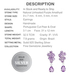 32.5 cts Natural Unheated Purple Amethyst Portuguese Cut Solid .925 Sterling Silver - BELLADONNA