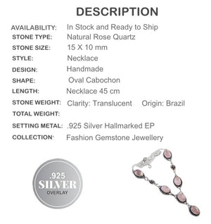 Rose Accent Feminine Pink Rose Quartz Necklace .925 Sterling Silver - BELLADONNA