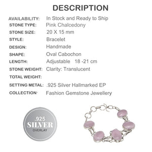 Antique Style Pink Chalcedony Gemstone .925 Sterling Silver Bracelet - BELLADONNA