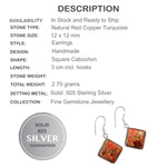 Natural Arizona Red Copper Turquoise  Earrings in Solid .925 Sterling Silver - BELLADONNA