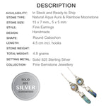 Aqua Aura Quartz and Rainbow Moonstone Gemstone Solid .925 Sterling Silver Earrings - BELLADONNA