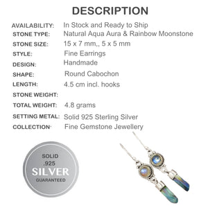Aqua Aura Quartz and Rainbow Moonstone Gemstone Solid .925 Sterling Silver Earrings - BELLADONNA