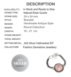 Natural Soft Pink Rose Quartz Gemstone Bracelet - BELLADONNA