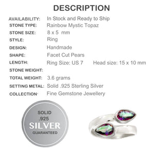 Rainbow Mystic Topaz Gemstone Ring In Solid .925 Sterling Silver. Size US 8/ Q - BELLADONNA