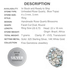 Natural Rose Quartz, Blue Topaz Solid .925 Sterling Silver Size 6.75 - BELLADONNA