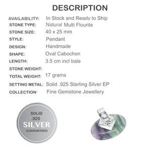 Natural Multi-Fluorite Gemstone Solid.925 Sterling Silver Pendant - BELLADONNA