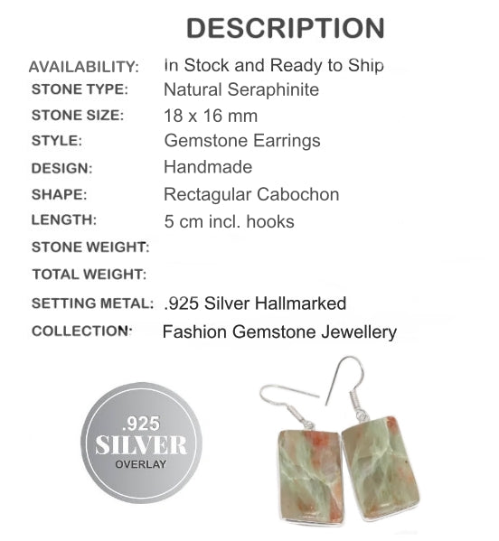 Natural Seraphinite Gemstone .925 Silver Earrings - BELLADONNA