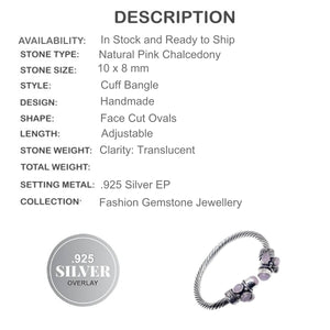 Pink Chalcedony Gemstone .925 Silver Cuff Bangle - BELLADONNA