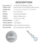Eye-Catching Natural Rainbow Moonstone Multi Shapes Gemstone Solid .925 Sterling Silver Pendant - BELLADONNA