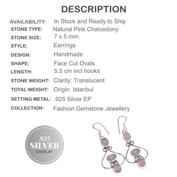 Feminine Pink Chalcedony, Pink Quartz .925 Silver Earrings - BELLADONNA