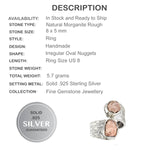 Earth Mined Morganite Rough Gemstone Solid .925 Silver Ring Size 8 - BELLADONNA