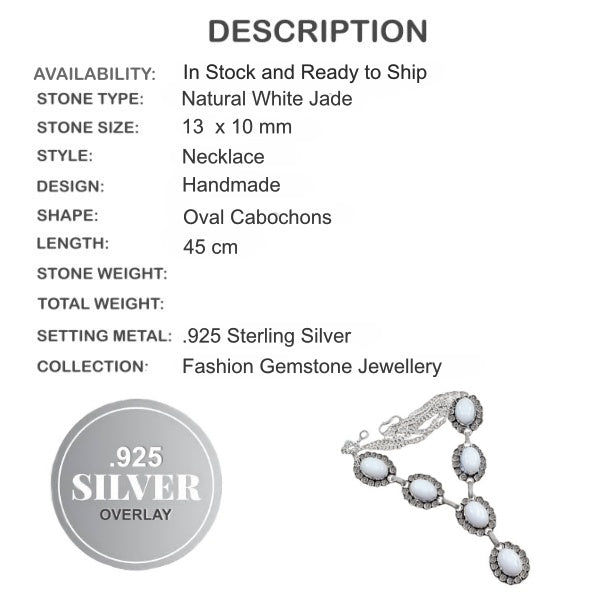Handmade White Jade Gemstone .925 Sterling Silver Necklace - BELLADONNA