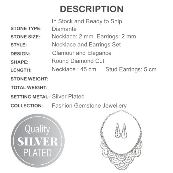 Diamante  Crystals Bridal, Evening Wear Necklace and Stud Earrings Set - BELLADONNA