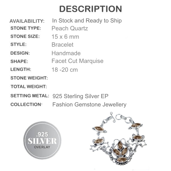 Feature Piece Peach Quartz Gemstone .925 Sterling Silver Bracelet - BELLADONNA