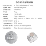 Earth Mined Morganite Cabochon Gemstone Solid .925 Silver Ring Size 8 - BELLADONNA