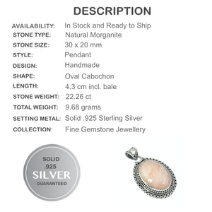 Gorgeous 22.26 cts Earth Mined Morganite Cabochon Gemstone Solid .925 Silver Pendant - BELLADONNA