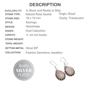 Natural Pink Rose Quartz Gemstone Silver Earrings - BELLADONNA