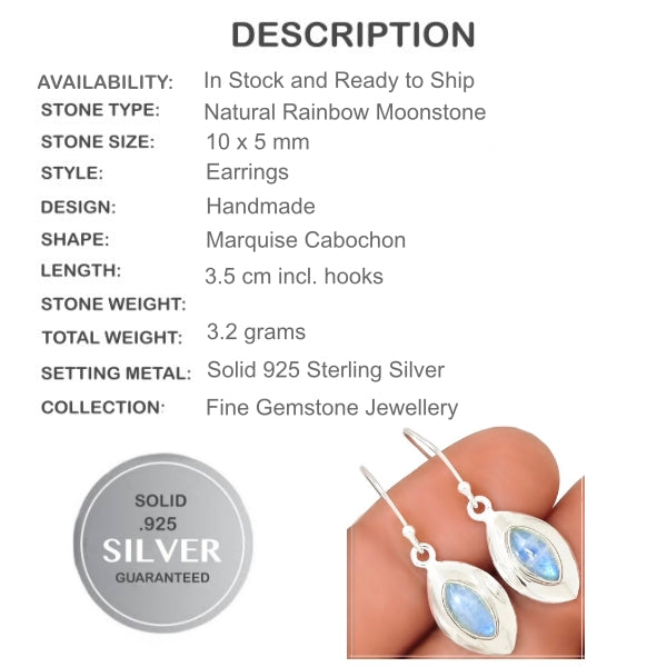 Natural Rainbow Moonstone Round Gemstone Solid .925 Sterling Silver Earrings - BELLADONNA