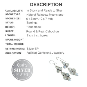 Natural Rainbow Moonstone Gemstone .925 Sterling Silver Long Earrings - BELLADONNA
