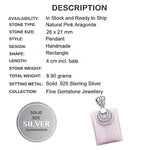 Natural Pink Aragonite Solid.925 Sterling Silver Pendant - BELLADONNA
