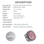 Gorgeous Handmade Natural Pink Jade Gemstone .925 Sterling Silver Ring Size 7 - BELLADONNA