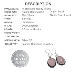 Natural Pink Rose Quartz Gemstone Silver Earrings - BELLADONNA