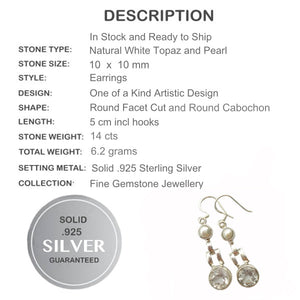 Natural White Topaz and White Pearl set in Solid .925 Sterling Silver Earrings - BELLADONNA