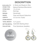 6.77 ct Natural Rainbow Moonstone Gemstone Solid .925 Silver Earrings - BELLADONNA