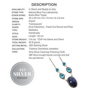 Natural Blue Fire Labradorite, Topaz Gemstone 925 Silver Necklace - BELLADONNA
