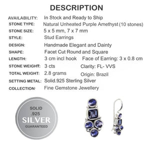 Dainty Natural Amethyst Gemstone Earrings In Solid .925 Sterling Silver Fine Earrings - BELLADONNA