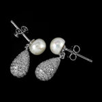 Natural White Pearl, C/Zirconia Solid .925 S/ Silver Pendant & Earrings - BELLADONNA