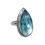 Handmade Faceted Blue Topaz Gemstone Solid .925 Silver Ring Size 9.5 - BELLADONNA