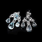 Natural Swiss Blue Topaz, Cz Gemstone .925 Sterling Silver Stud Earrings - BELLADONNA