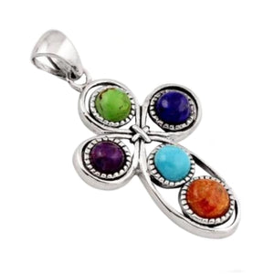Natural  Arizona Turquoise Solid .925 Sterling Silver Cross Pendant - BELLADONNA