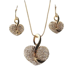 Gorgeous Heart Shape Austrian Crystals Gold Necklace And Earrings Set - BELLADONNA