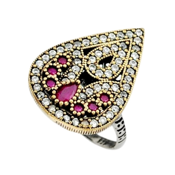 Two Tone Turkish 5.43 cts Ruby & White Topaz Gemstone Solid .925 Sterling Silver Ring Size 8 - BELLADONNA
