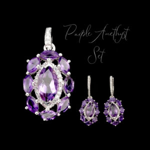 Natural Purple Amethyst .925 Sterling Silver Pendant and Earrings Set - BELLADONNA