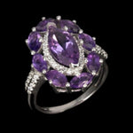 Natural Unheated Purple Amethyst,White Cz Solid .925 Silver Ring Size 8 - BELLADONNA