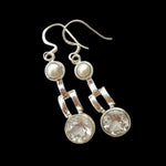Natural White Topaz and White Pearl Solid .925 Silver Earrings - BELLADONNA
