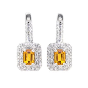 28.75 cts Natural Citrine, White Cubic Zirconia .925 Sterling Silver Earrings - BELLADONNA