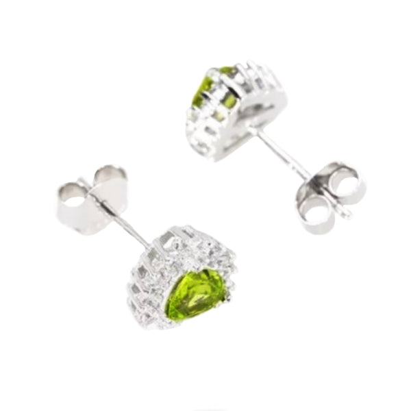 8.55 cts Natural Unheated Peridot, White Cubic Z Gemstone Solid .925 Sterling Silver Earrings - BELLADONNA