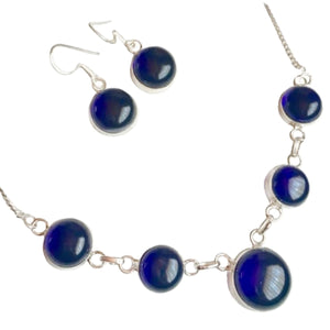 Dainty Sapphire Blue Quartz Gemstone .925 Silver Necklace and Earrings Set - BELLADONNA