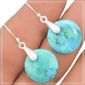 Natural  Blue Mohave Turquoise Gemstone .925 Sterling Silver Earrings - BELLADONNA