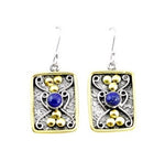 Victorian Two Tone Natural Lapis Lazuli Gemstone Solid .925 Silver Earrings - BELLADONNA