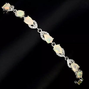 Ethiopian AAA Multi Color White Fire Opal, White Cubic Zirconia Gemstone Bracelet - BELLADONNA