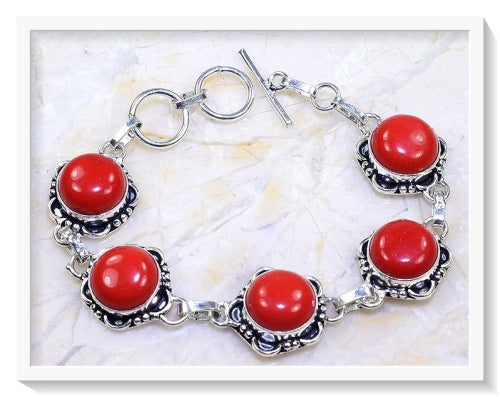 Beautiful Red Coral Gemstone .925 Silver Bracelet - BELLADONNA
