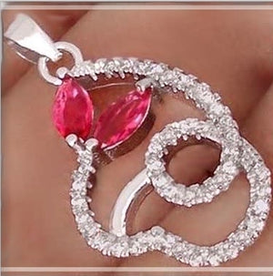 Dazzling Red Ruby & White Topaz .925 Solid Sterling Silver Pendant - BELLADONNA