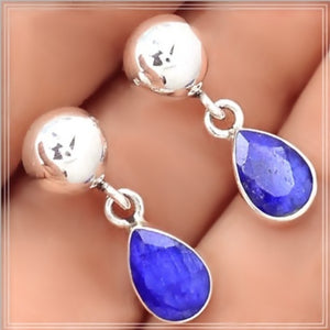 Incredible Faceted Blue Sapphire Gemstone Solid .925 Sterling Silver Stud Earrings - BELLADONNA