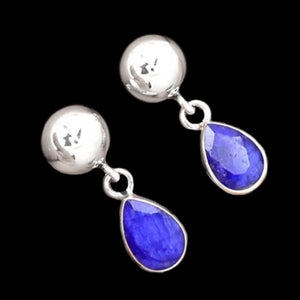Incredible Faceted Blue Sapphire Gemstone Solid .925 Sterling Silver Stud Earrings - BELLADONNA